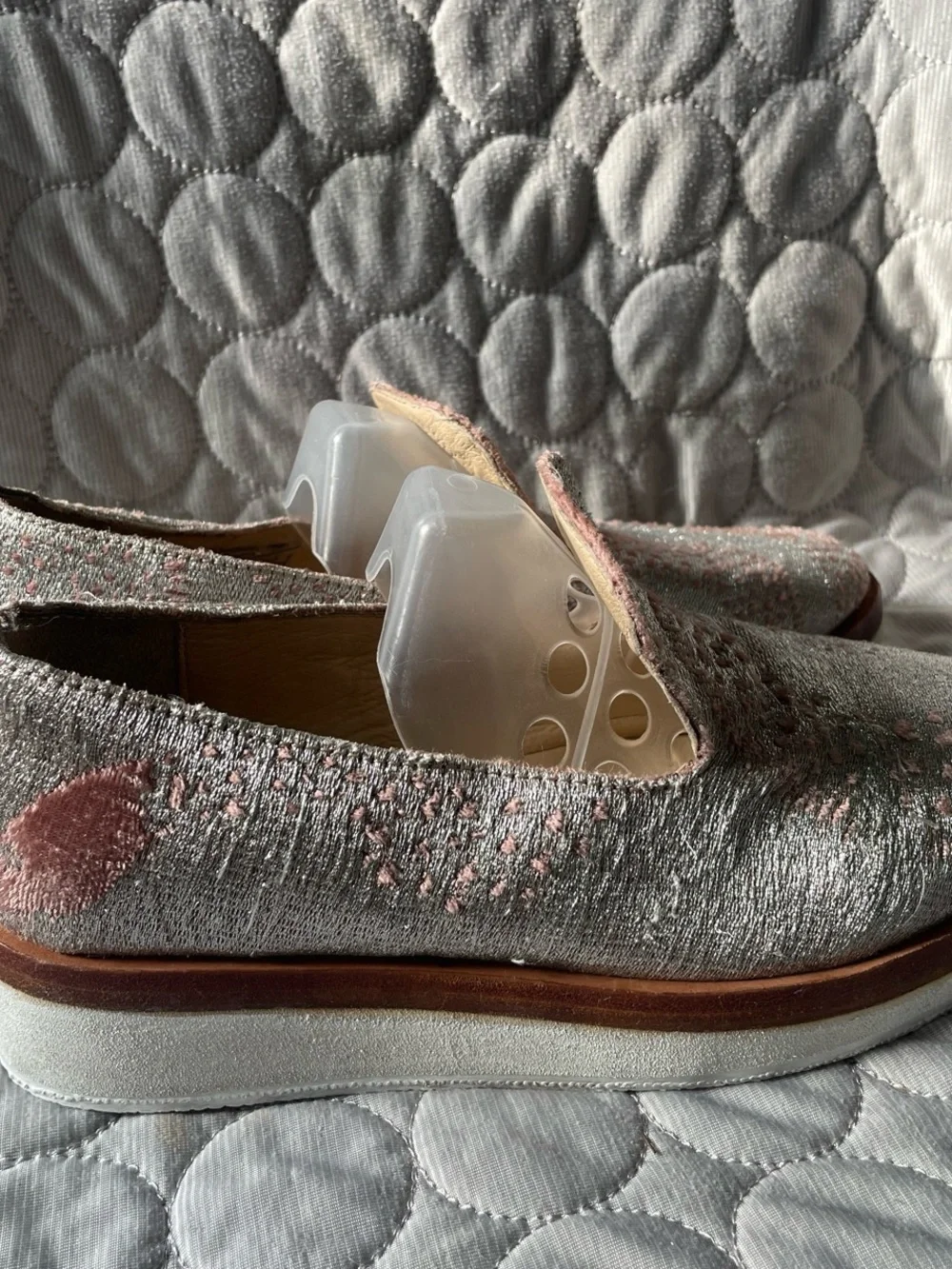 Free People Silver and Pink Metallic Knit Platform Slip-Ons